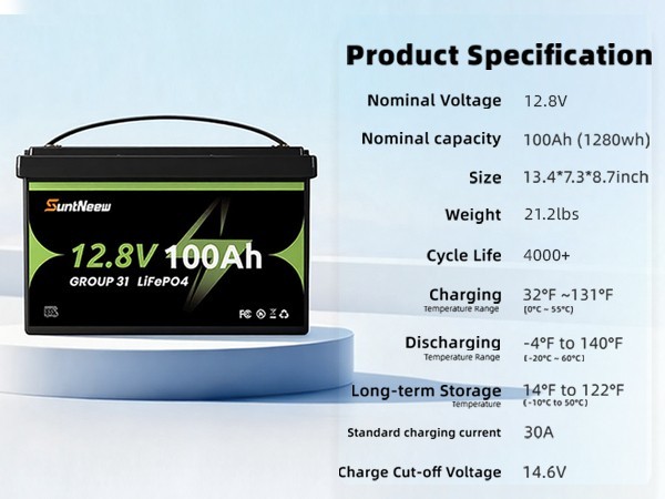 12V 100Ah Lithium LiFePO4 Battery For Solar RV Boat Home Use 15000+ Cycles
