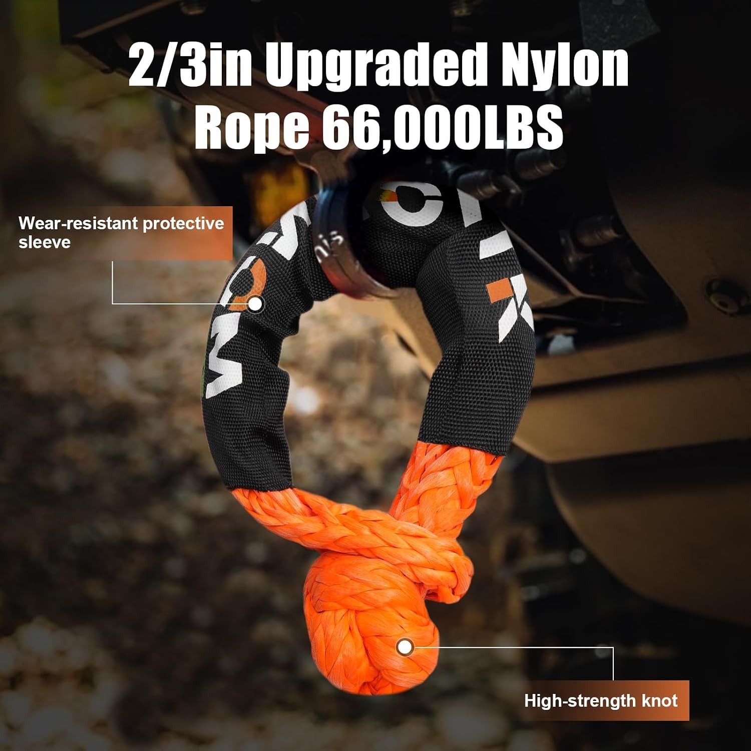 2PCS Synthetic Soft Shackle Rope 3/4 X 23Inch 66000LBS Max Break | Soft Shackle