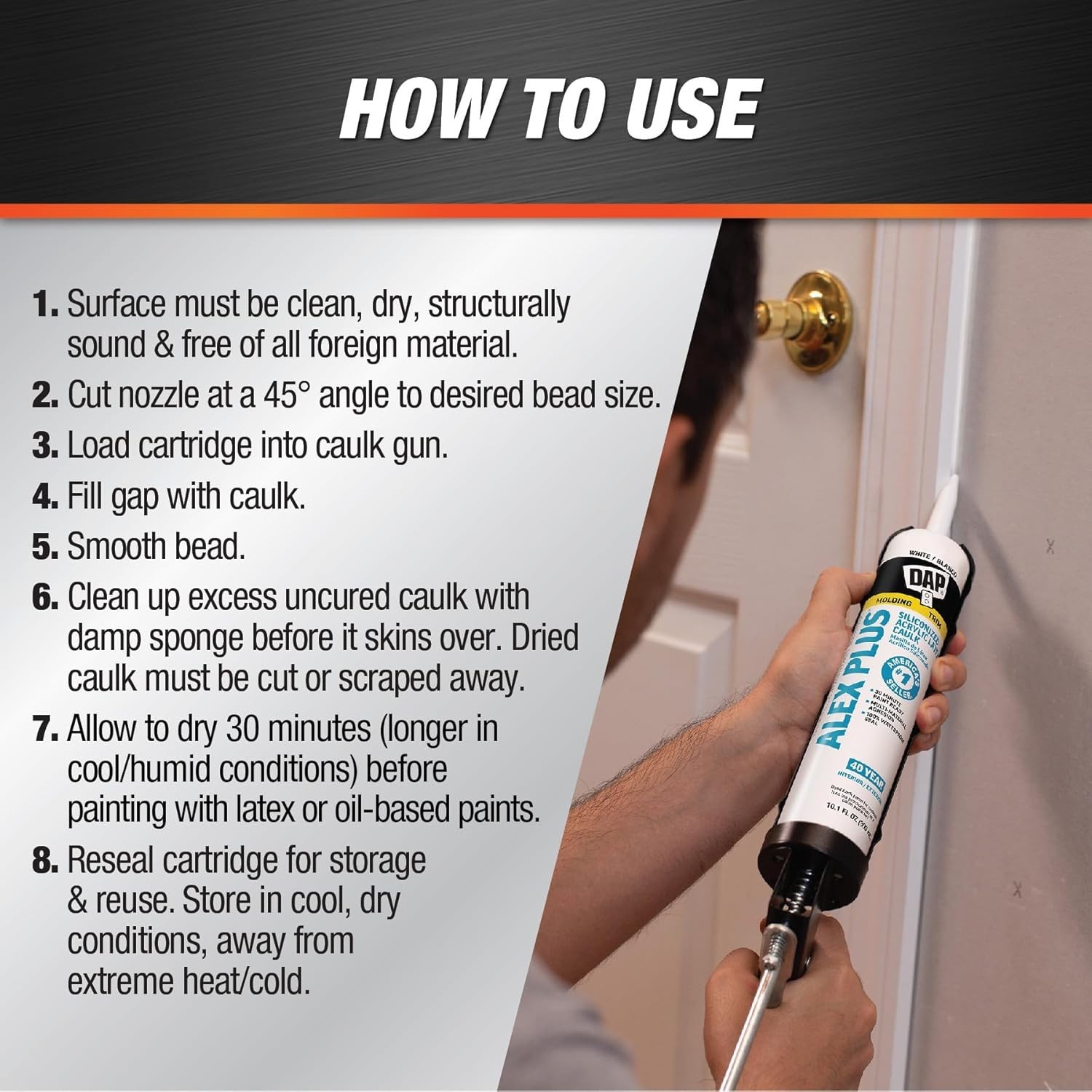 DAP Alex Plus Acrylic Latex Caulk, White, 10.1 Oz (7079818152) Oz, White