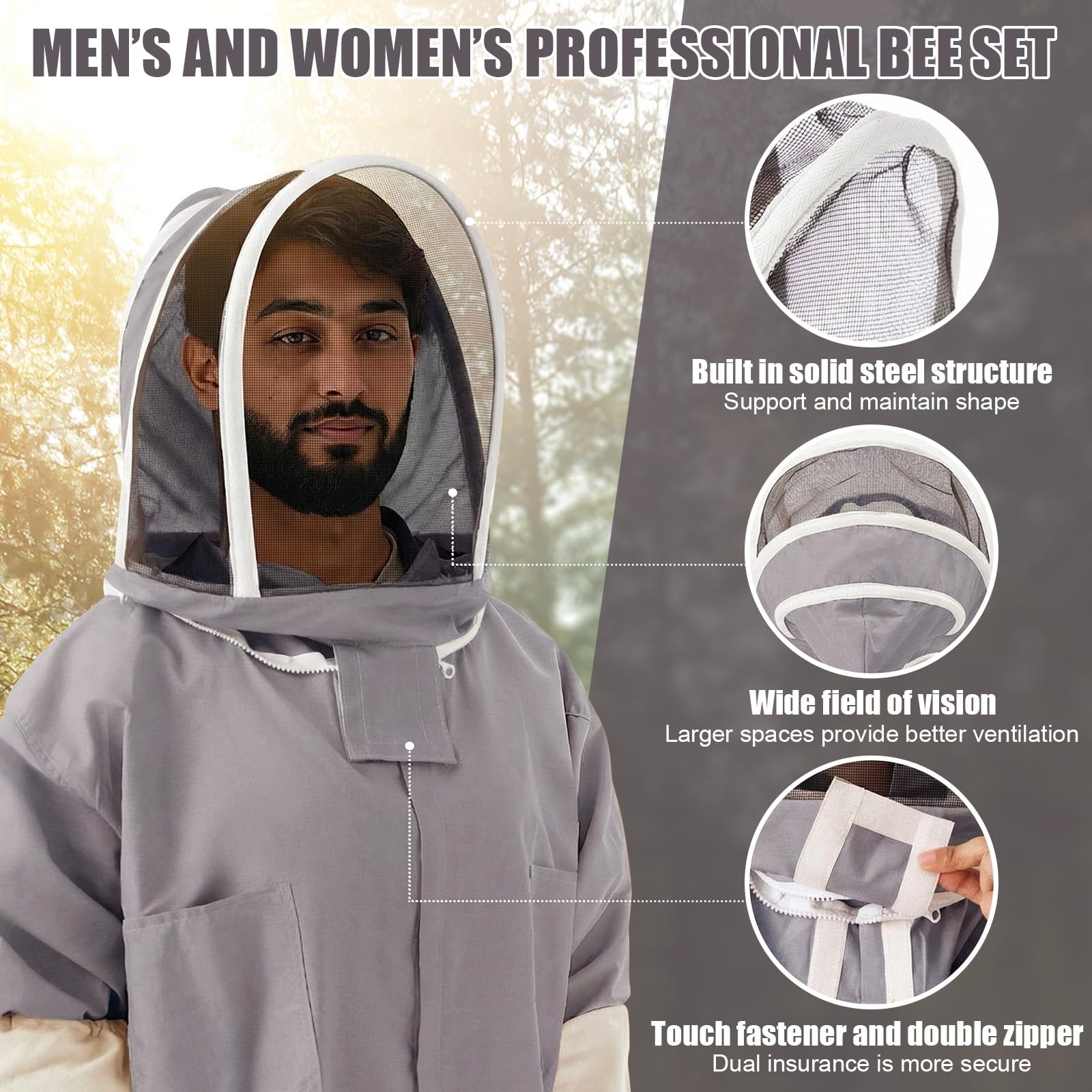 Bee Keeper Suit for Men Women, Bee Suit with Gloves & Veil Hood, Multi-Size L…