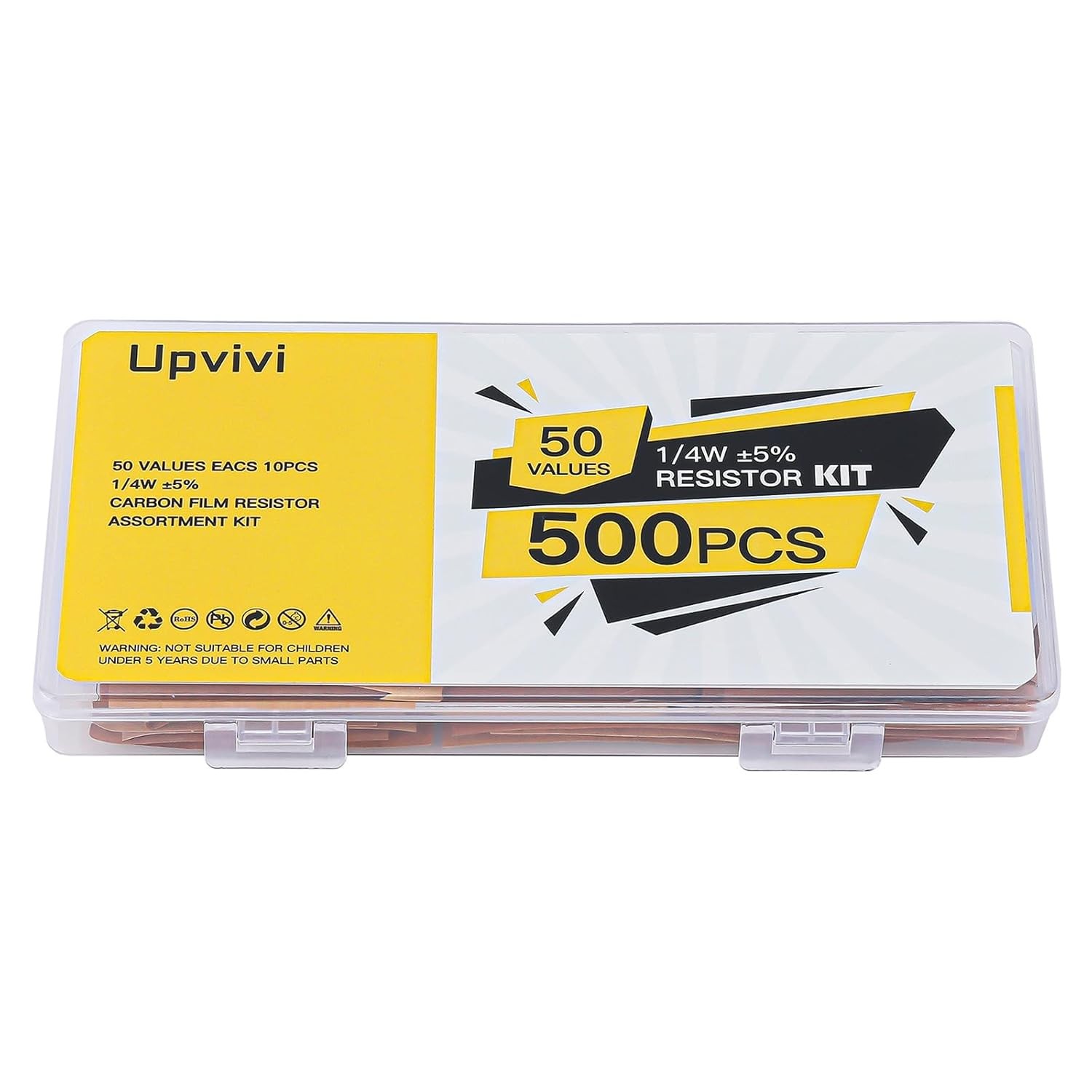 Resistor Assortment Kit – 50 Values, 1/4W 0 to 10M Carbon Film Resistors, 500 Pc