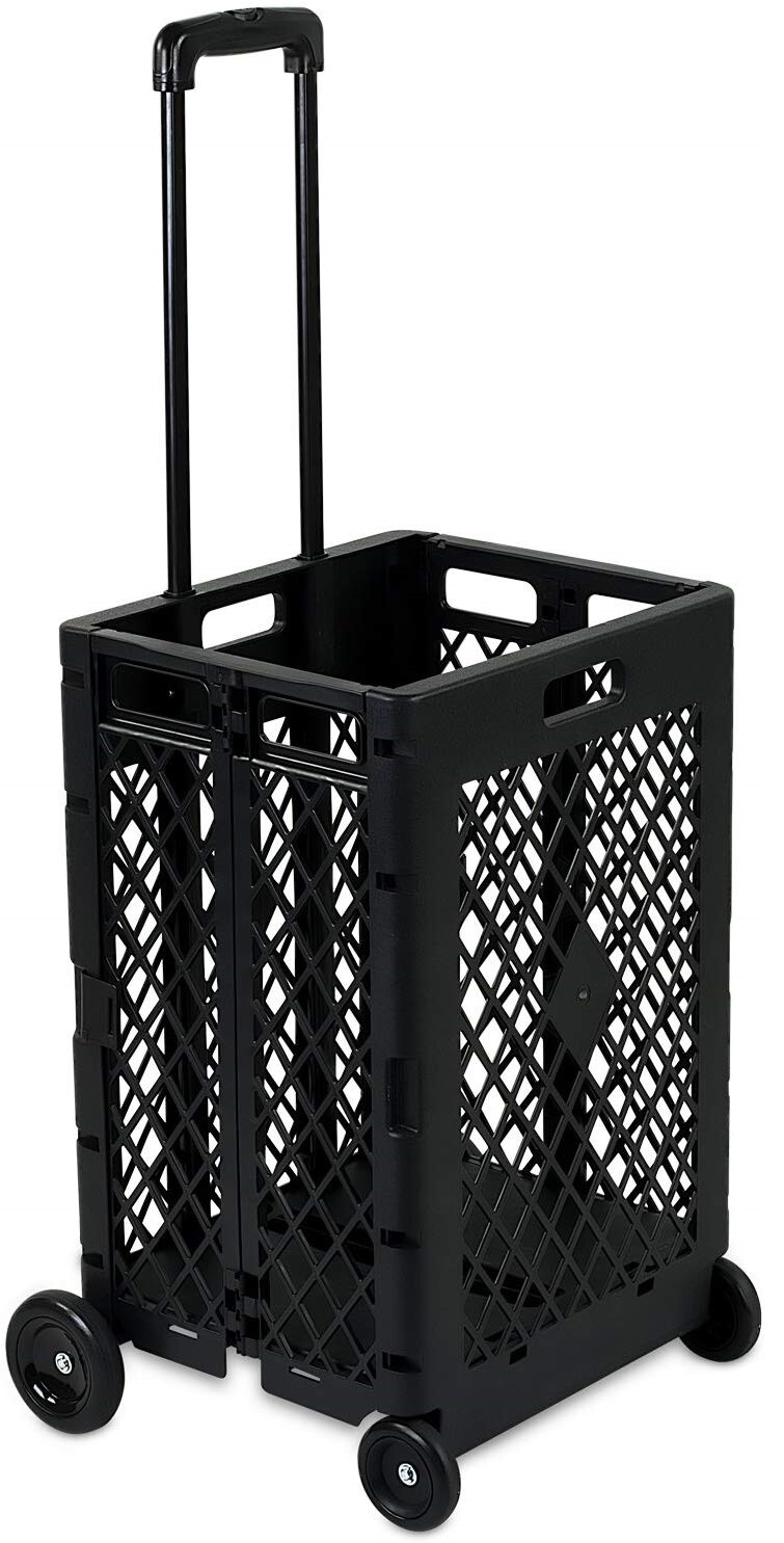 WS8 Mesh Utility Cart Folding Collapsible Hand Crate with Wheels 55 Lbs Capacity