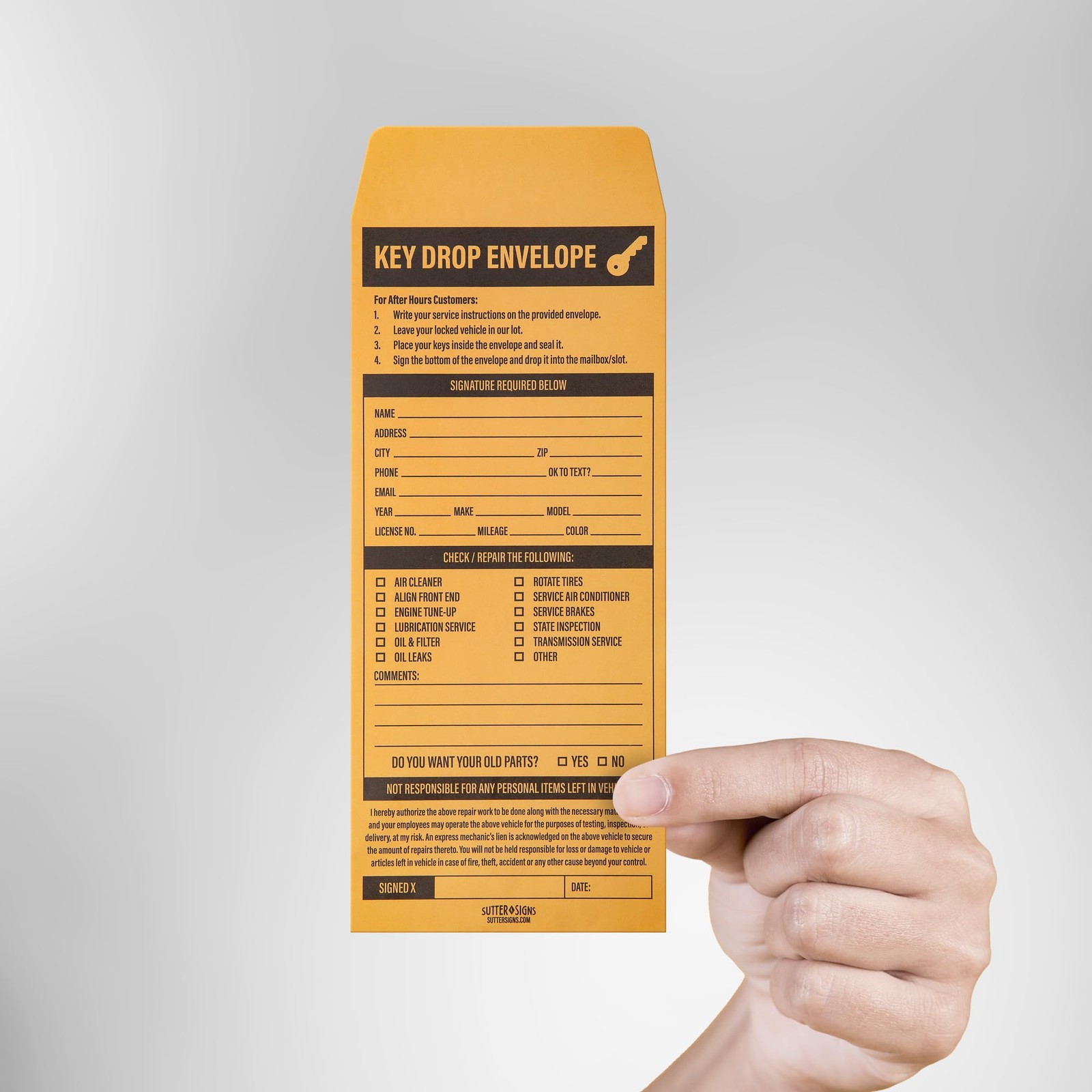 Key Drop Envelopes 500 ct | Auto Repair Night 500 Count, Yellow