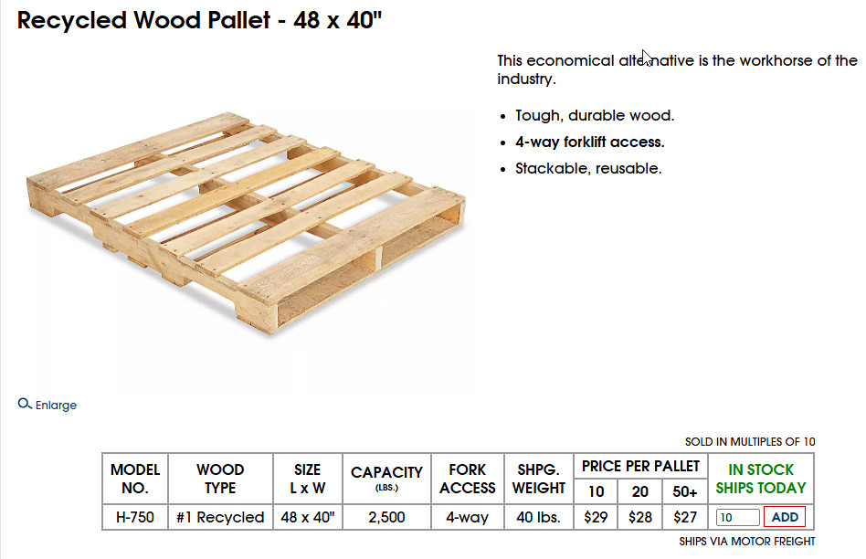 NEW Recycled Wood Pallet 48×40 – Strapped & Sealed – Standard Shipping Pallet