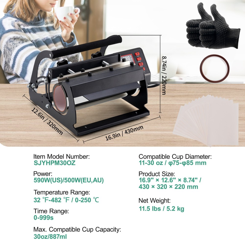 30oz Tumbler Heat Press Machine for Mugs and Bottles Digital Control