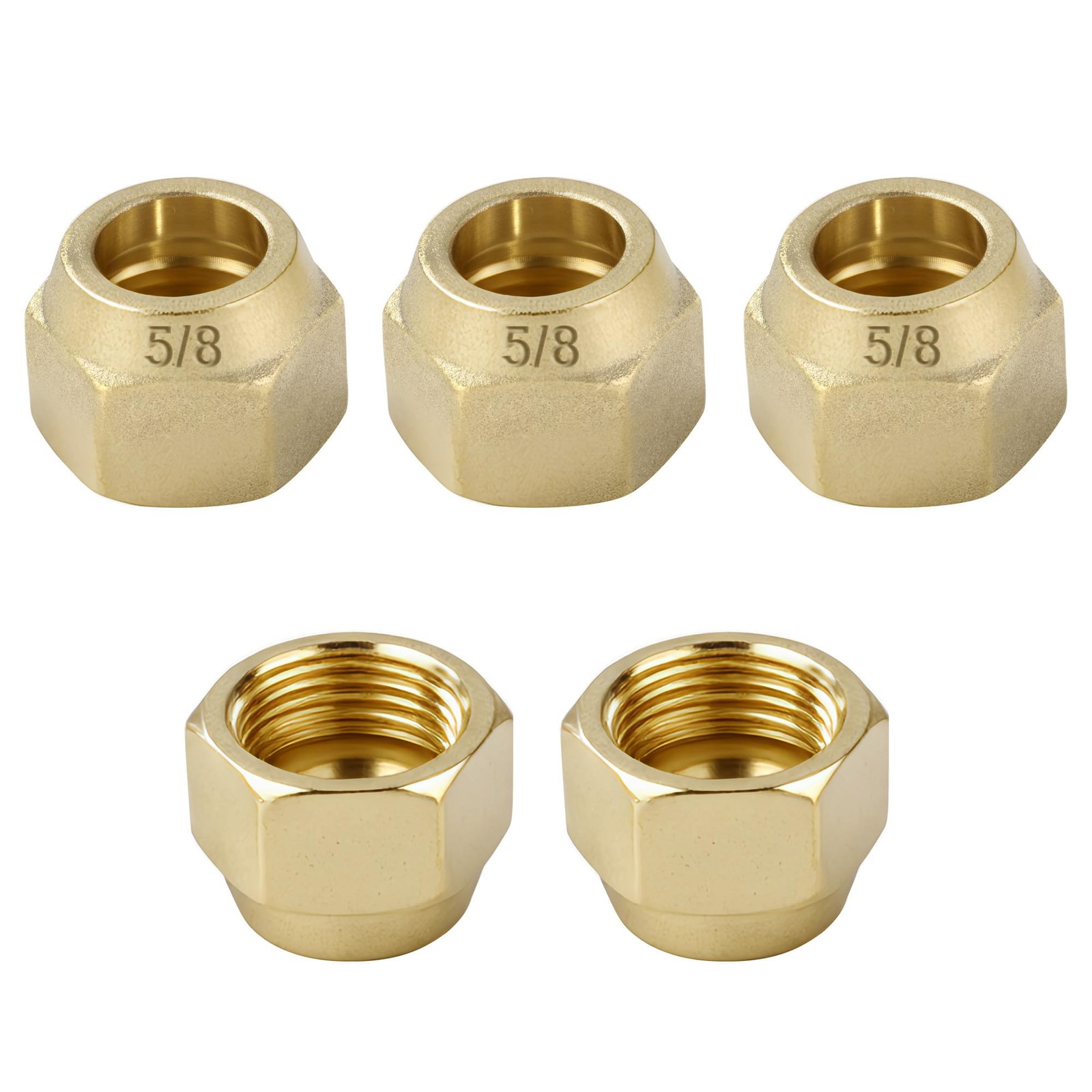 5 Pack 5/8″ Brass Flare Nut, SAE 45 Degree Tube Fitting 5/8in,