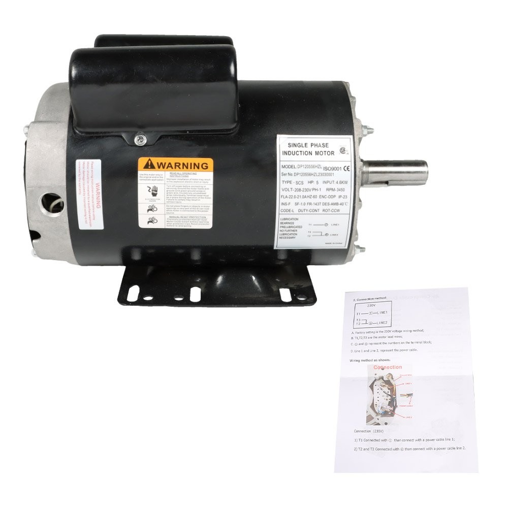 5HP Compressor Duty Electric Motor 1Phase 3450 RPM 56HZ Frame 7/8″Shaft 230V New