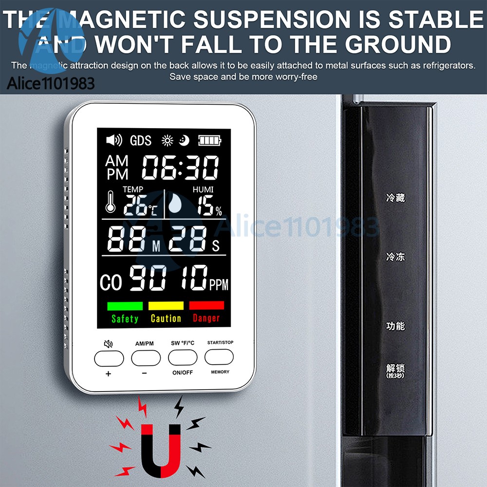 5-in-1 Portable Carbon Monoxide Alarm Temperature Humidity Air quality Tester