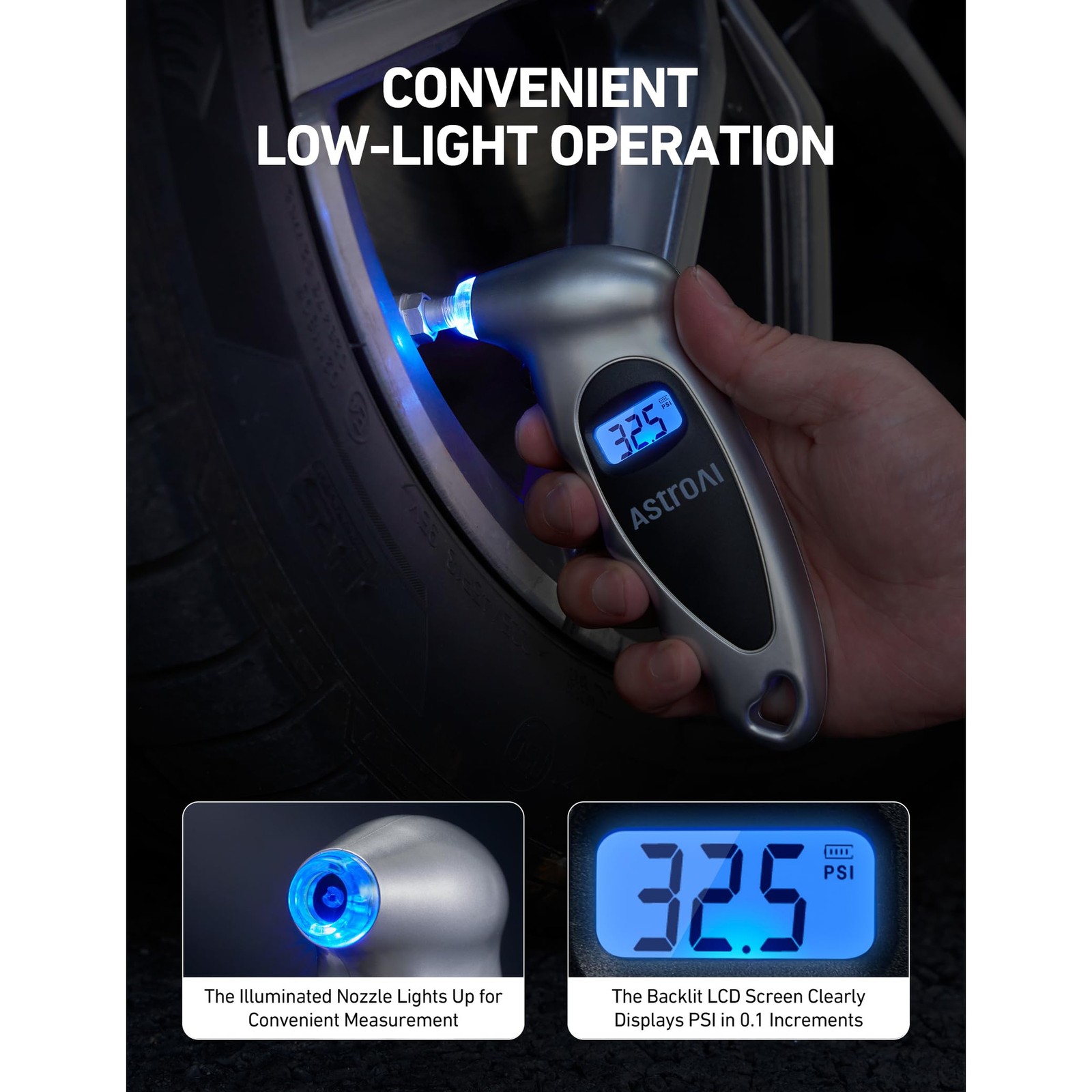 AstroAI Digital Tire Pressure Gauge 0-150PSI Calibrated to ANSI B40.7 +/-1PSI, A