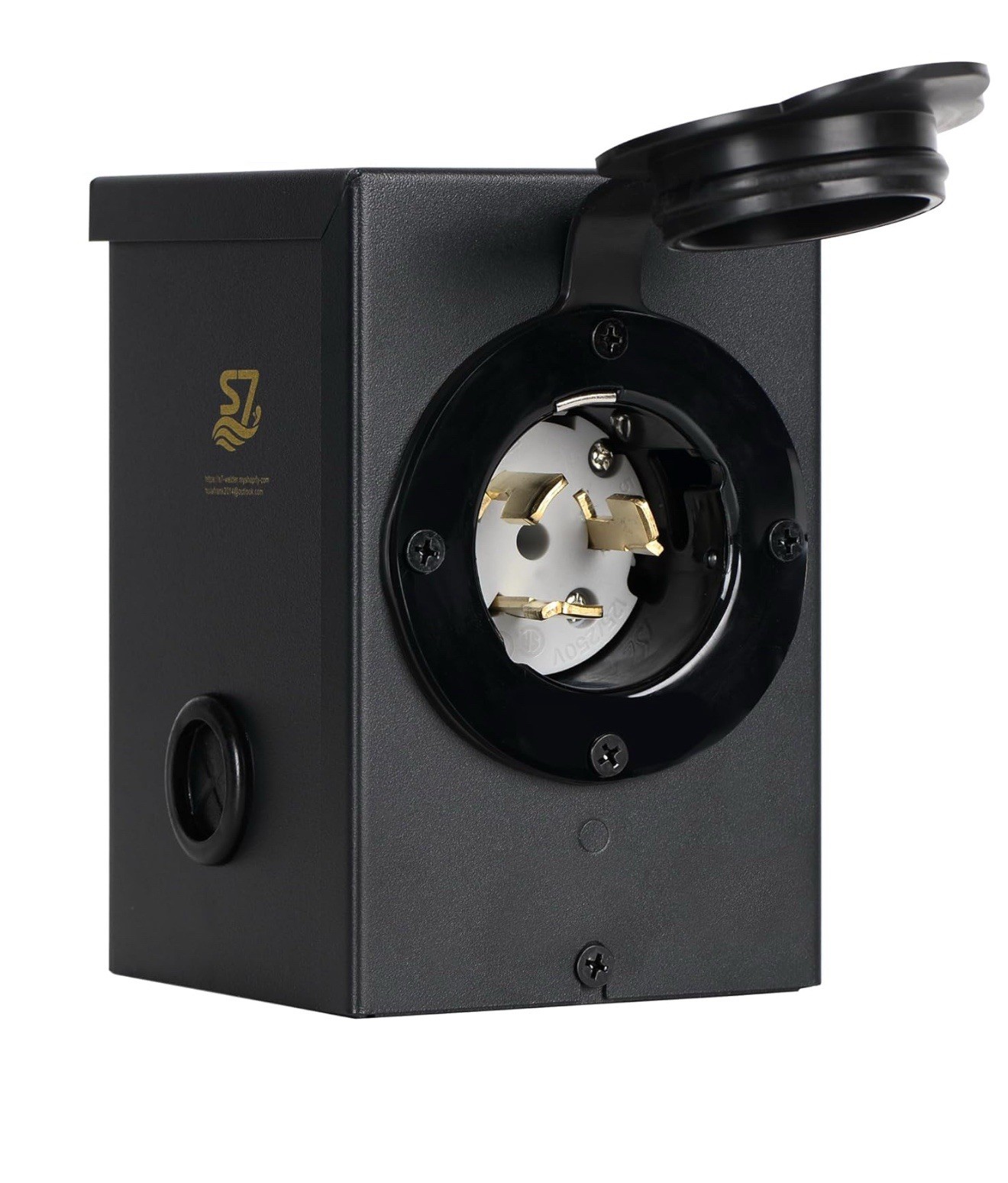 50A Generator Power Inlet Box NEMA S7Power Inlet Box 3 Prong Black