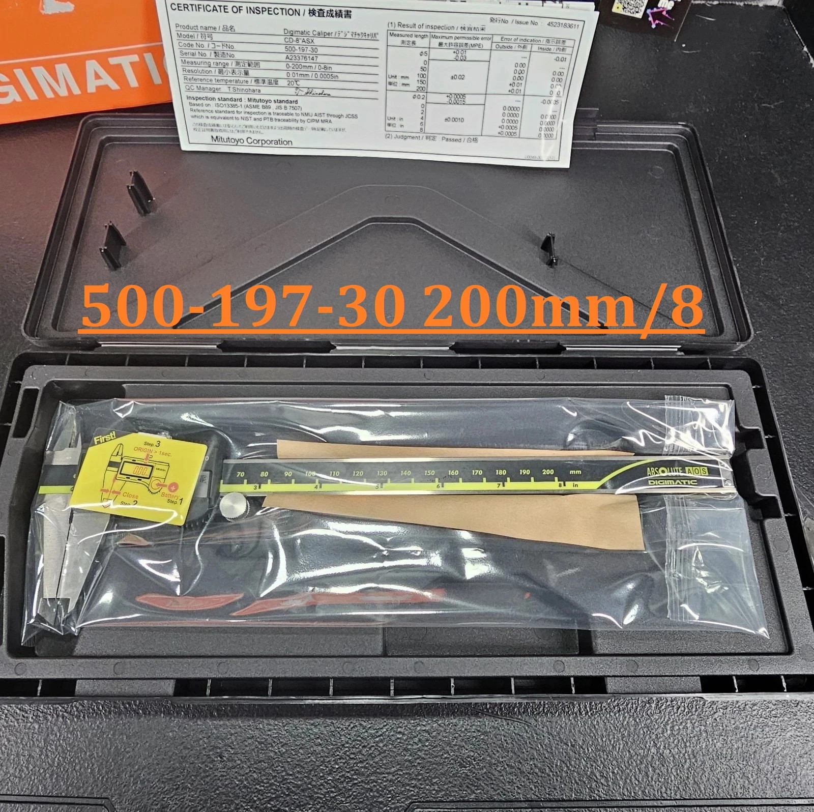 Mitutoyo 500-197-30 8″ 200mm Absolute Digimatic Caliper New US Stock