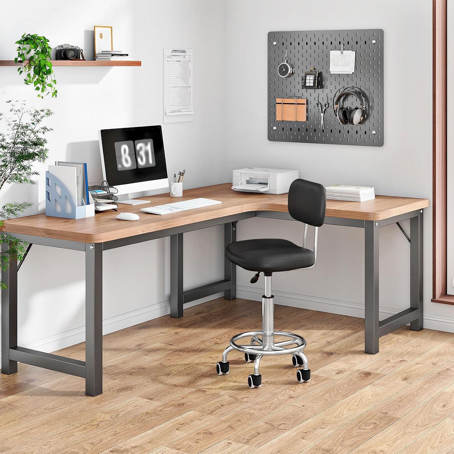 Height Adjustable Rolling Drafting Chair with Backrest 360 Swivel Office Stool