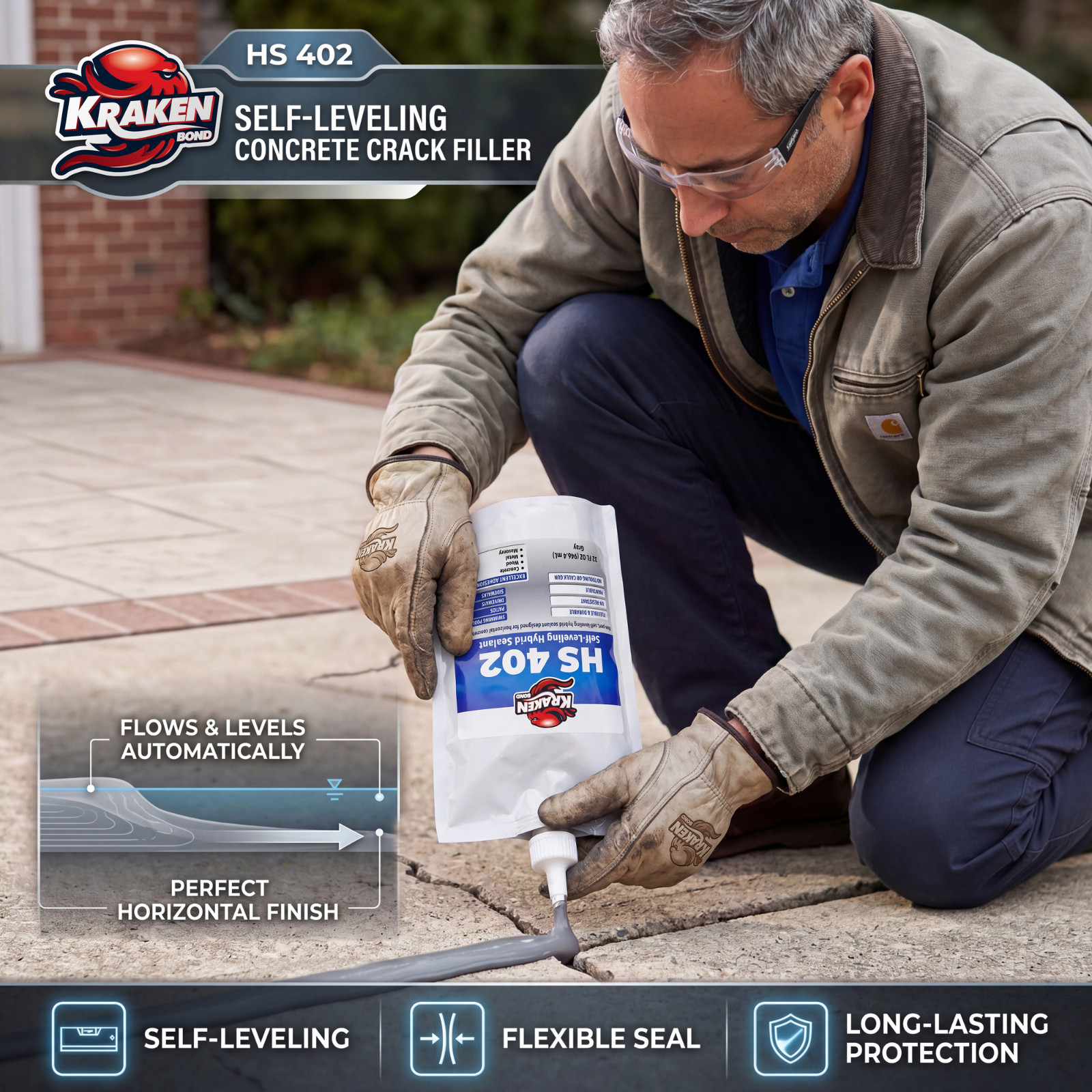 Kraken Bond HS 402 Self-Leveling Hybrid Sealant, 32fl.oz 24 Pack – Gray