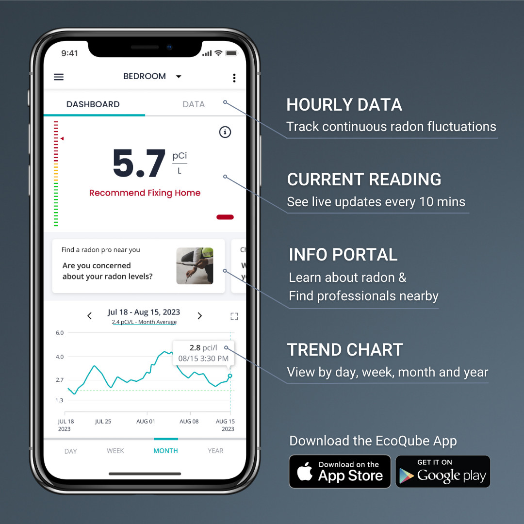 Ecosense EQ100 EcoQube, WiFi connected Digital Radon Detector,Remote Data access
