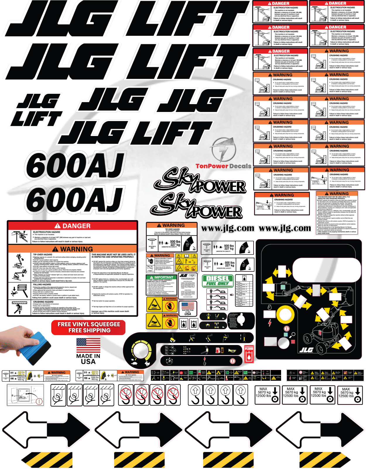 Fits JLG 600AJ Scissor Lift Decal Kit – 3M Vinyl – Free Shipping
