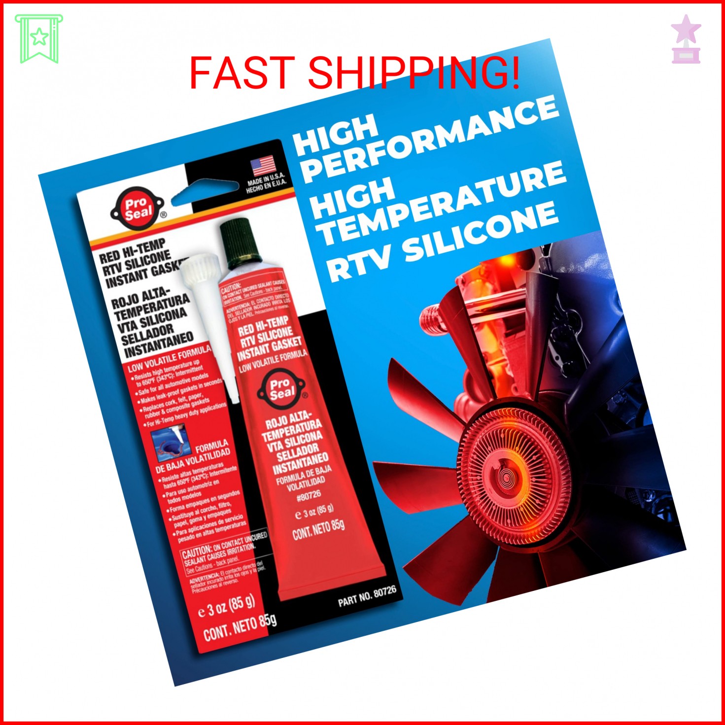 RTV Silicone Sealant, 3 oz Tube, Red (80726)