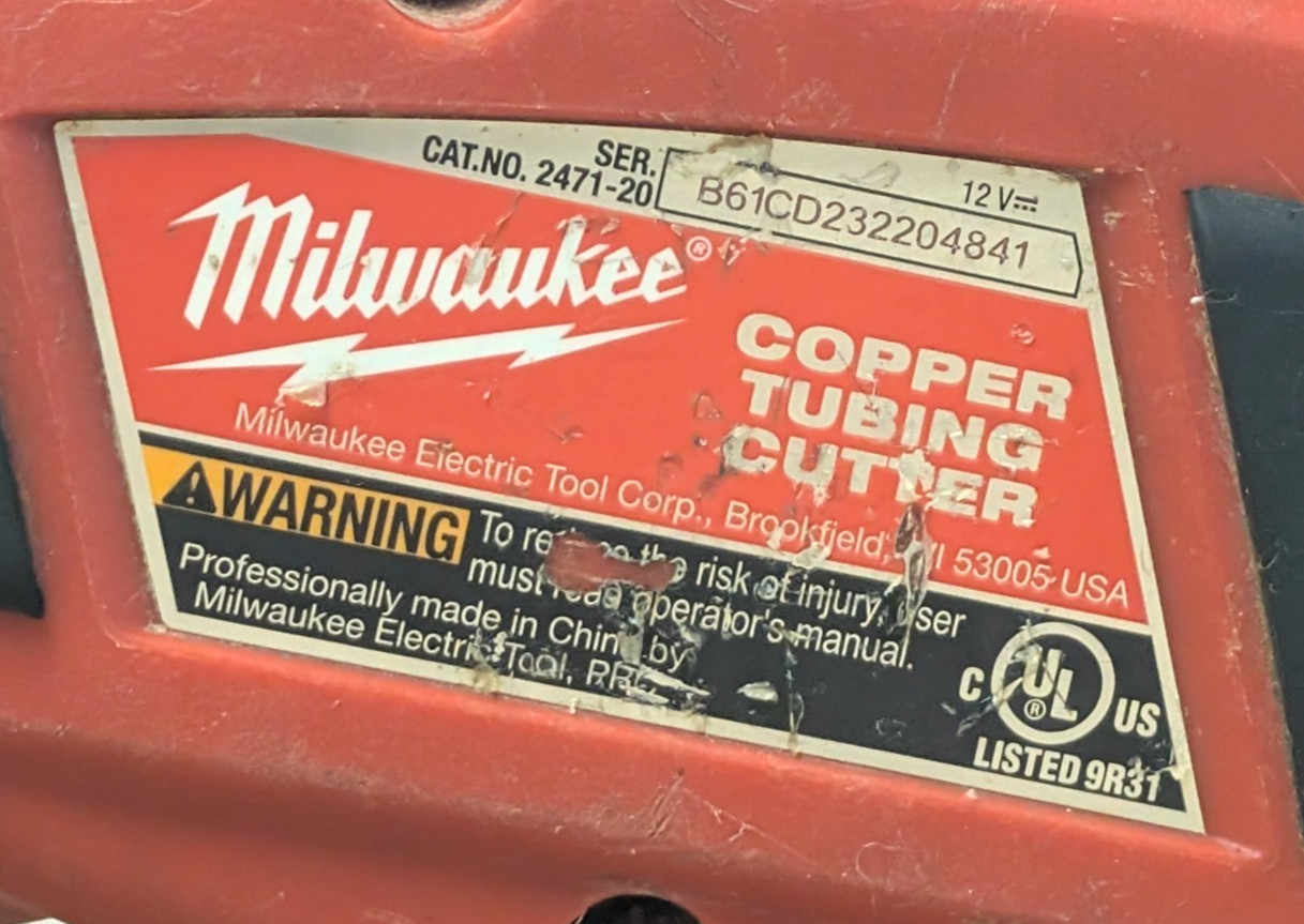 Milwaukee 2471-20 M12 Cordless Copper Tubing Cutter – FOR PARTS/AS-IS!