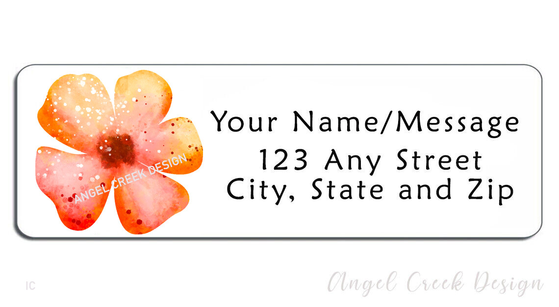 60 Personalized Return Address Labels 2/3″ x 1 3/4″- Peach Daisy Flower