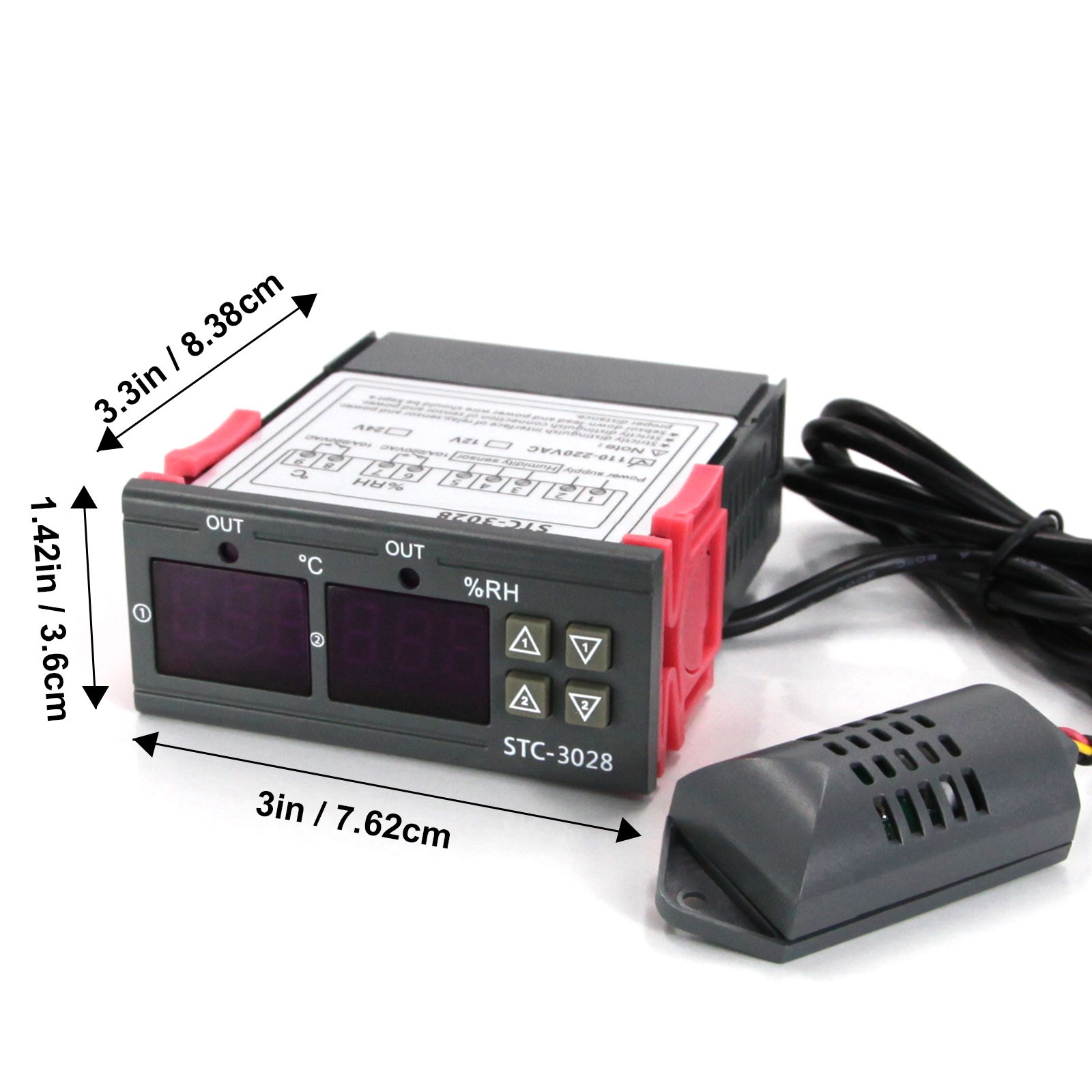 STC-3028 Dual LCD Digital Thermostat Temperature Humidity Controller AC110-220V