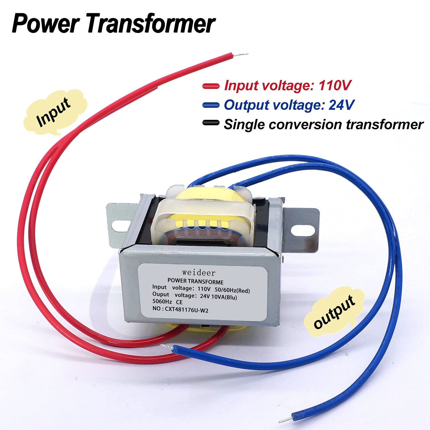 weideer Input 110V 50/60HZ Output 24V 10VA Power Transformer AC/AC Single Phase