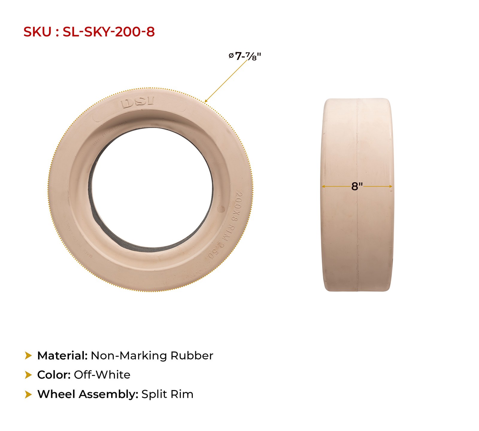 4Pcs SkyJack 112604 Non-Marking Scissor Lift Tire 200×8, Compatible w/3015, 3215