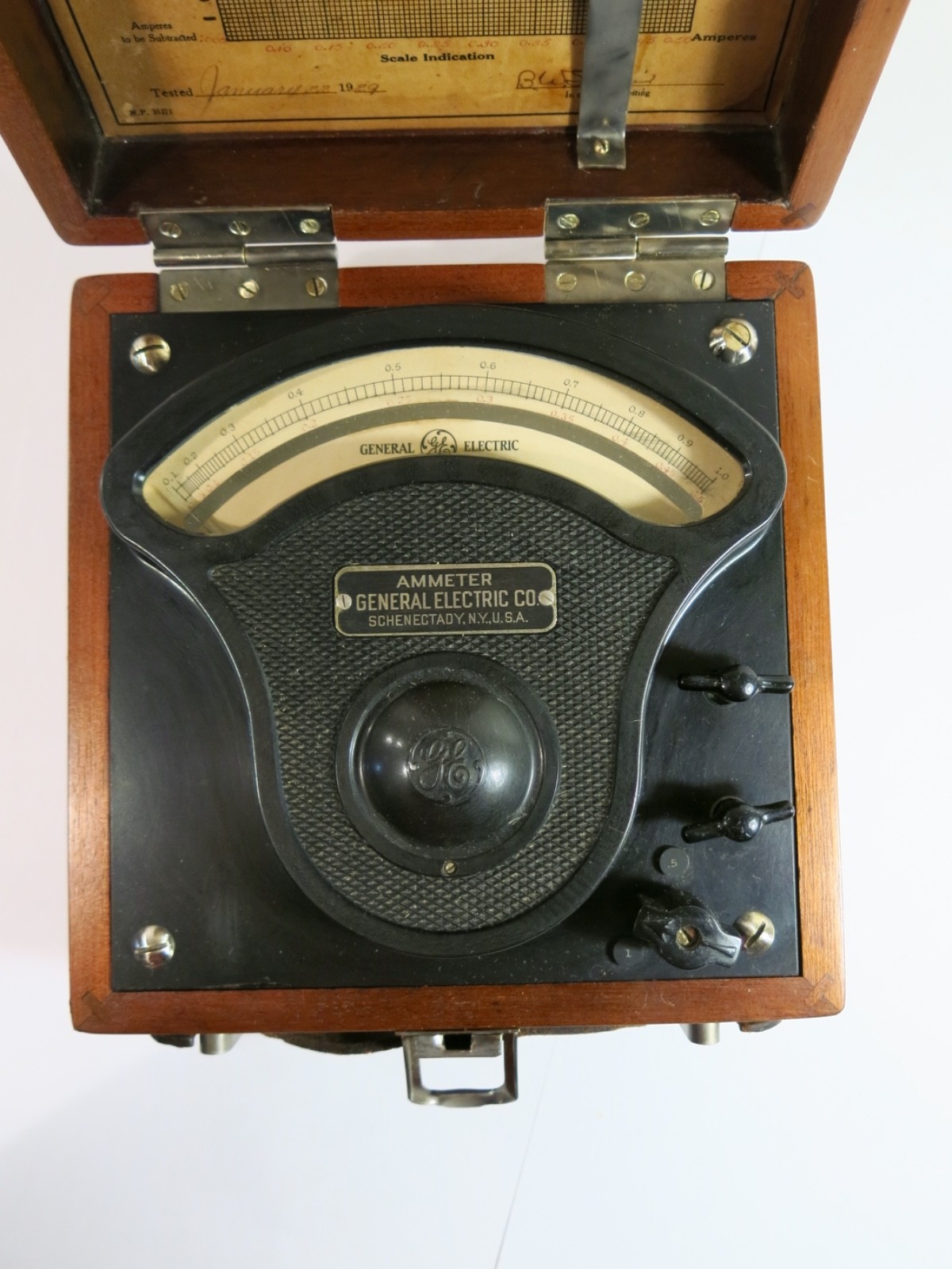 Vintage 1929 GE Alternating Current Ammeter — Type P-3 — Refinished Mahogany Box