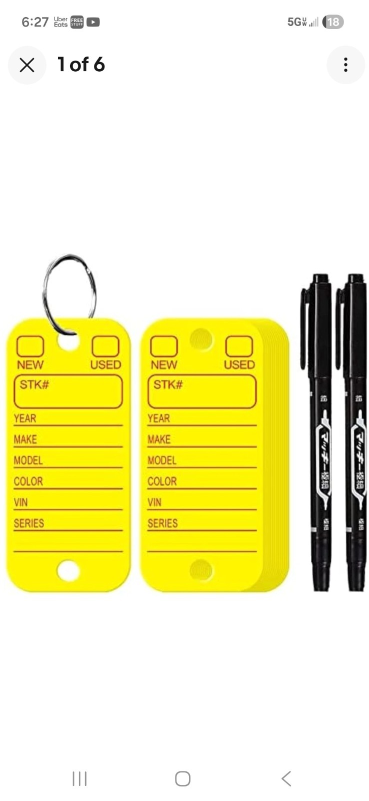 500 Yellow Poly Key Tags Plastic Key Tags with Rings & 2 Markers Car Dealer