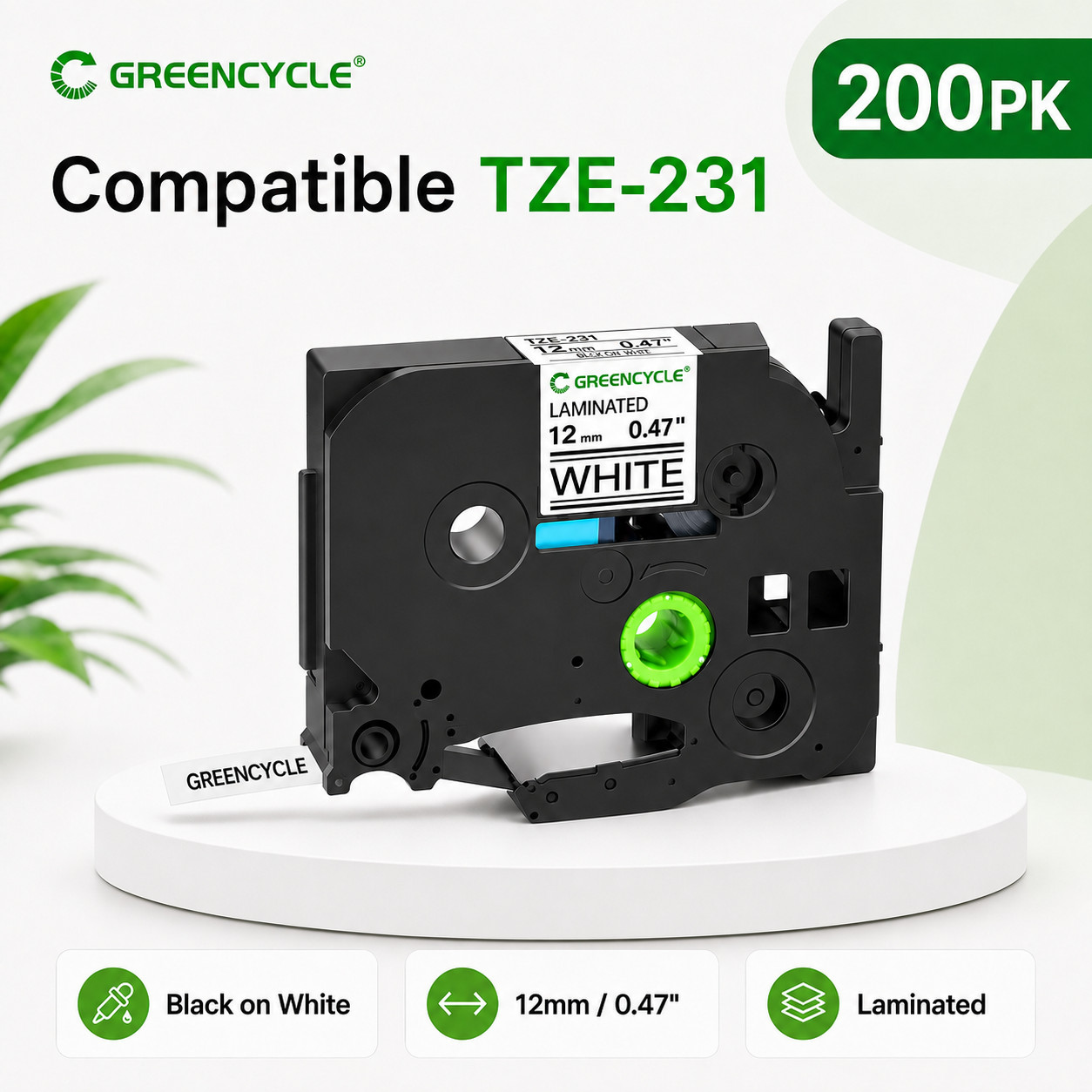 200x TZe-231 12mm 0.47in Black/White Label Tape for Brother PT-2430PC PT-2700
