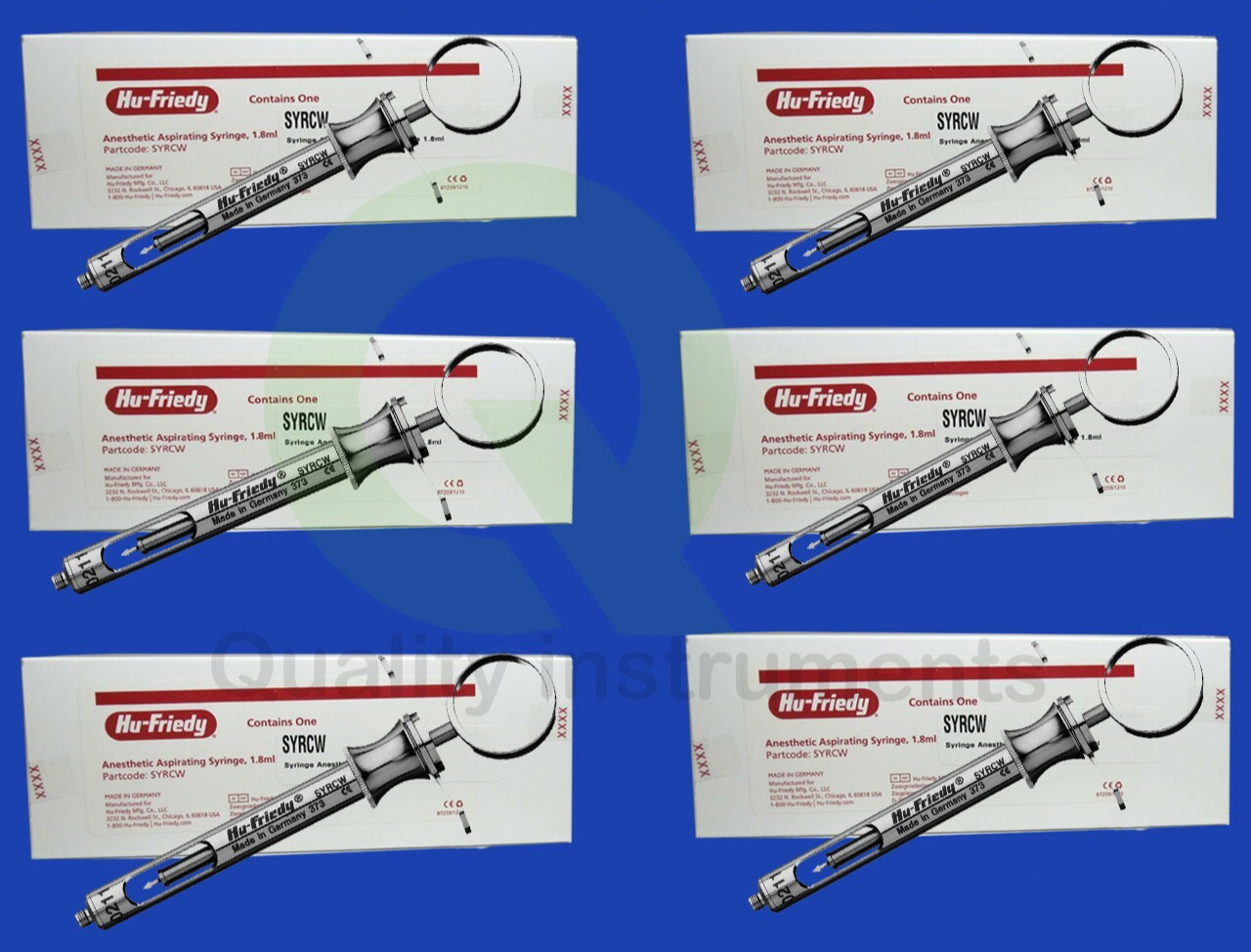 Lot of 6 Pc Hu-Friedy CW Style Dental Anesthetic Aspirating 1.8ml Syringe SYRCW