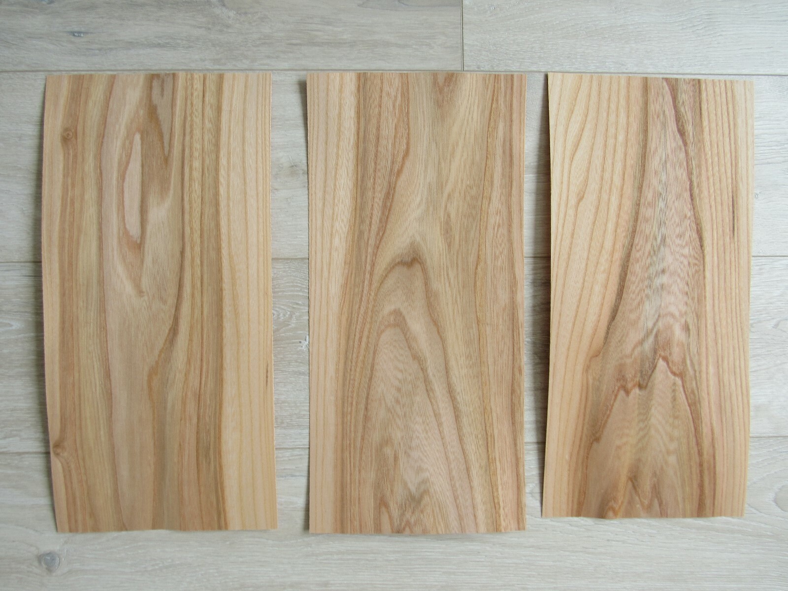 Elm wood veneer, 3 veneer sheets, ~18.1 x 8.26″ (46 x 21 cm) ~0.6 mm (~1/42″)