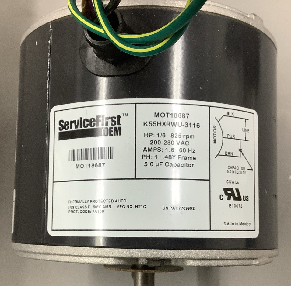 Service First MOT18687 AC Condenser Fan Motor 1/6HP 825RPM 200-230V CCW (R106)