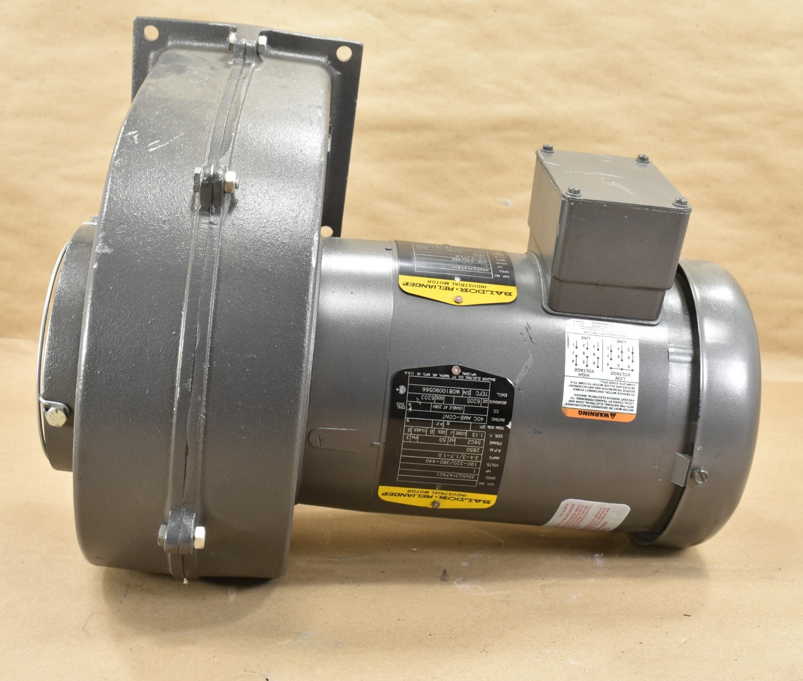 Baldor Reliance 35V523Y474G1, 1 HP Induction Motor w/ Blower, 208-230V, 3 Phase
