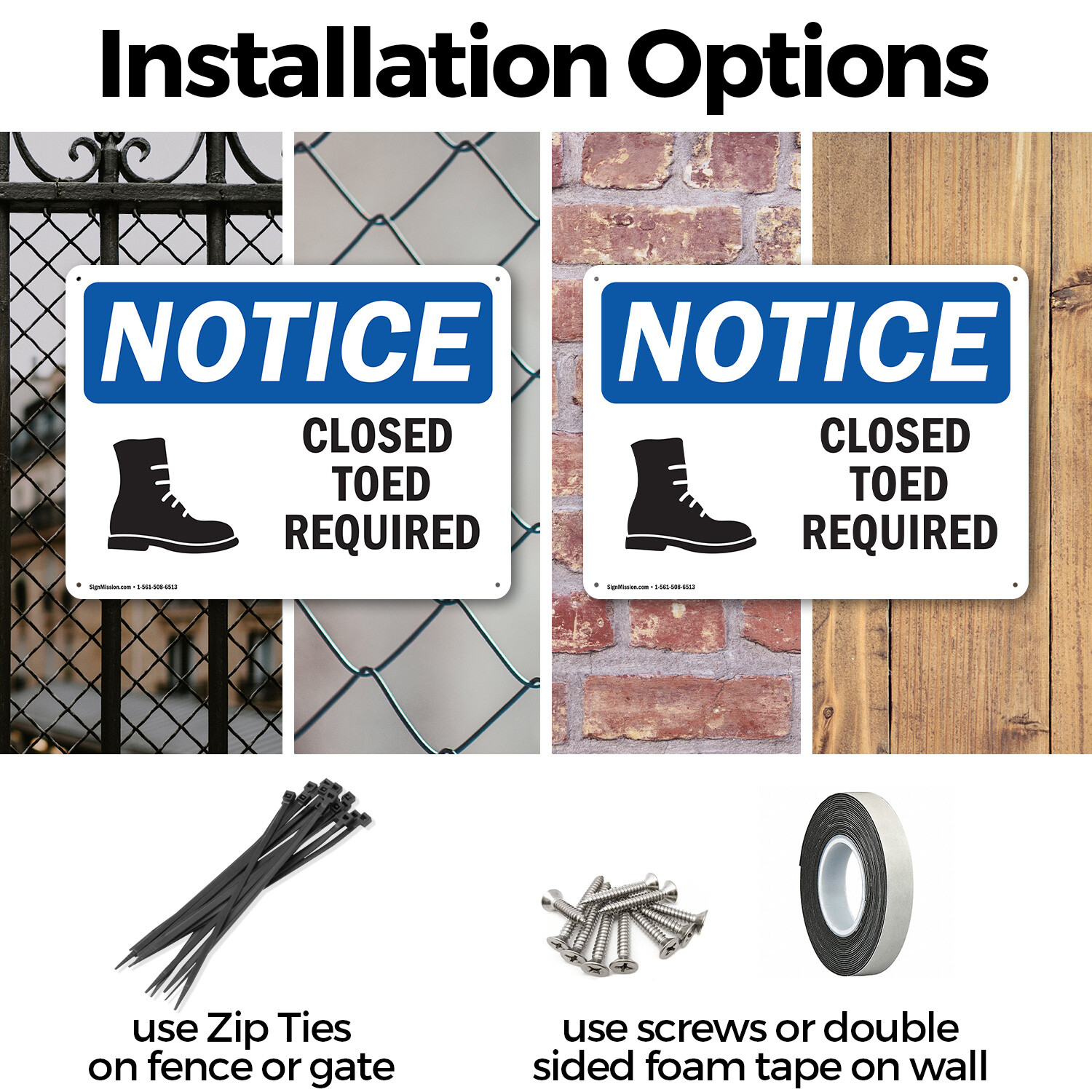 (2 Pack) Closed Toed Shoes Required OSHA Notice Sign Decal Metal Plastic