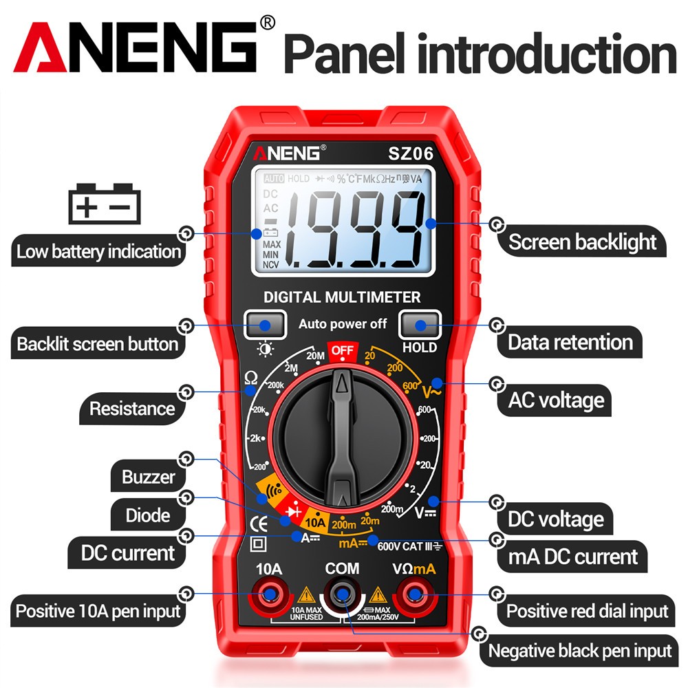 Digital Multimeter Voltmeter Ohmmeter Ammeter Multi Tester Meter with Backlight