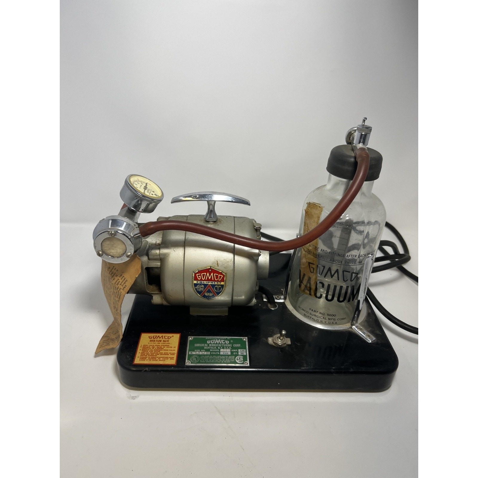 Vintage Gomco 789 Suction Aspirator Pump Vacuum w/ Glass Bottle TESTED Offers