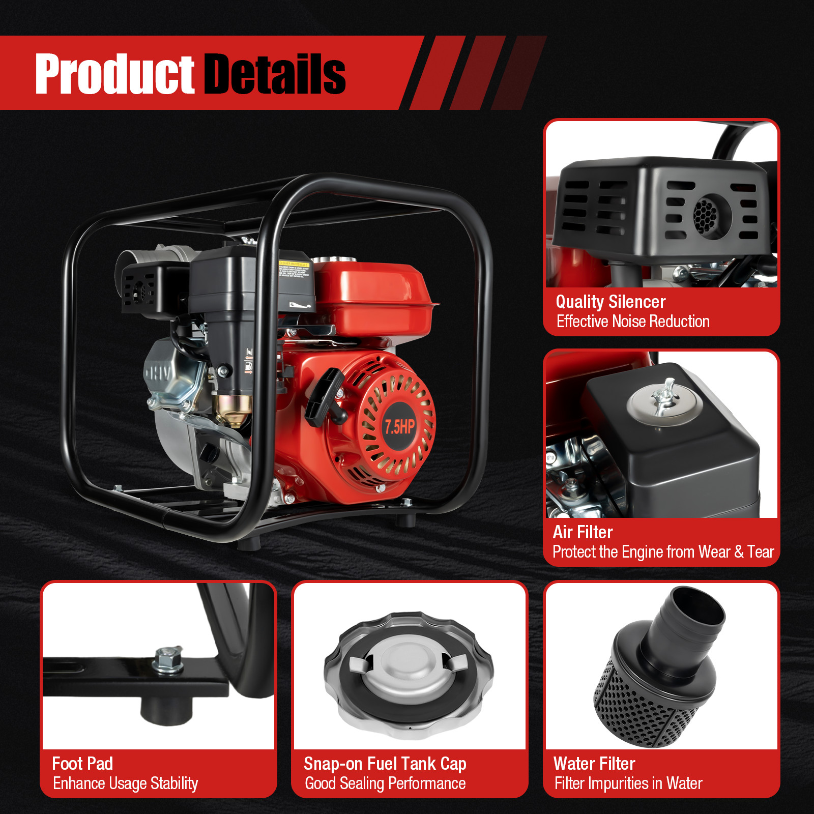 7.5HP Irrigation Water Pump Gas Powered Pump 3″ Garden Farm High Pressure Pump