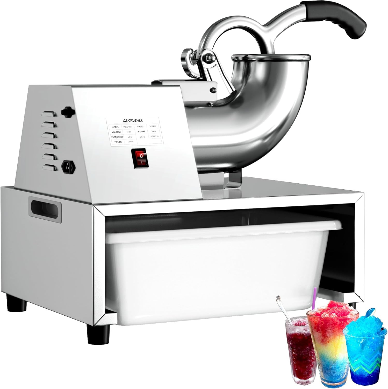 Snow Cone Machine Shaved Ice, 500LB/H Commercial Ice Crusher Shaved Ice Machine