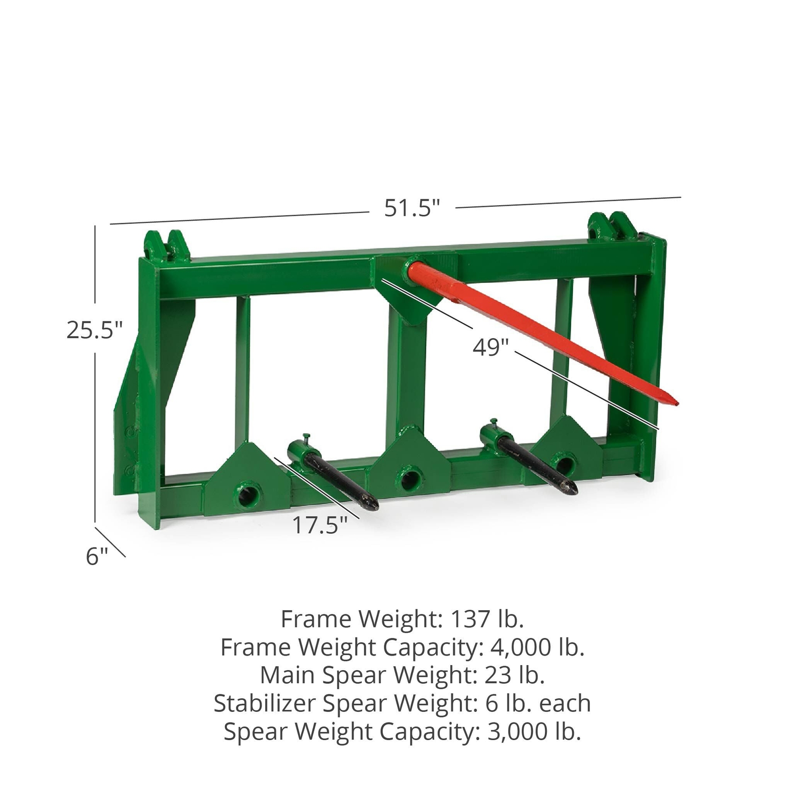Titan Attachments HD Hay Frame Attachment Fits JD Tractors, 49″ Hay Spear