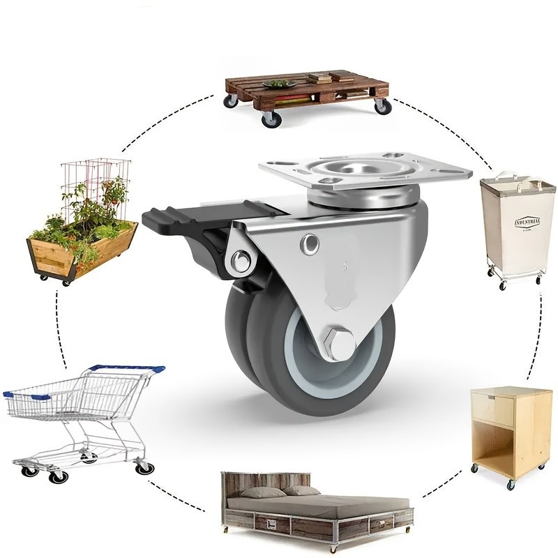 Swivel Caster Wheels with Brake – Quiet, 360° Rotating for Furniture & Carts