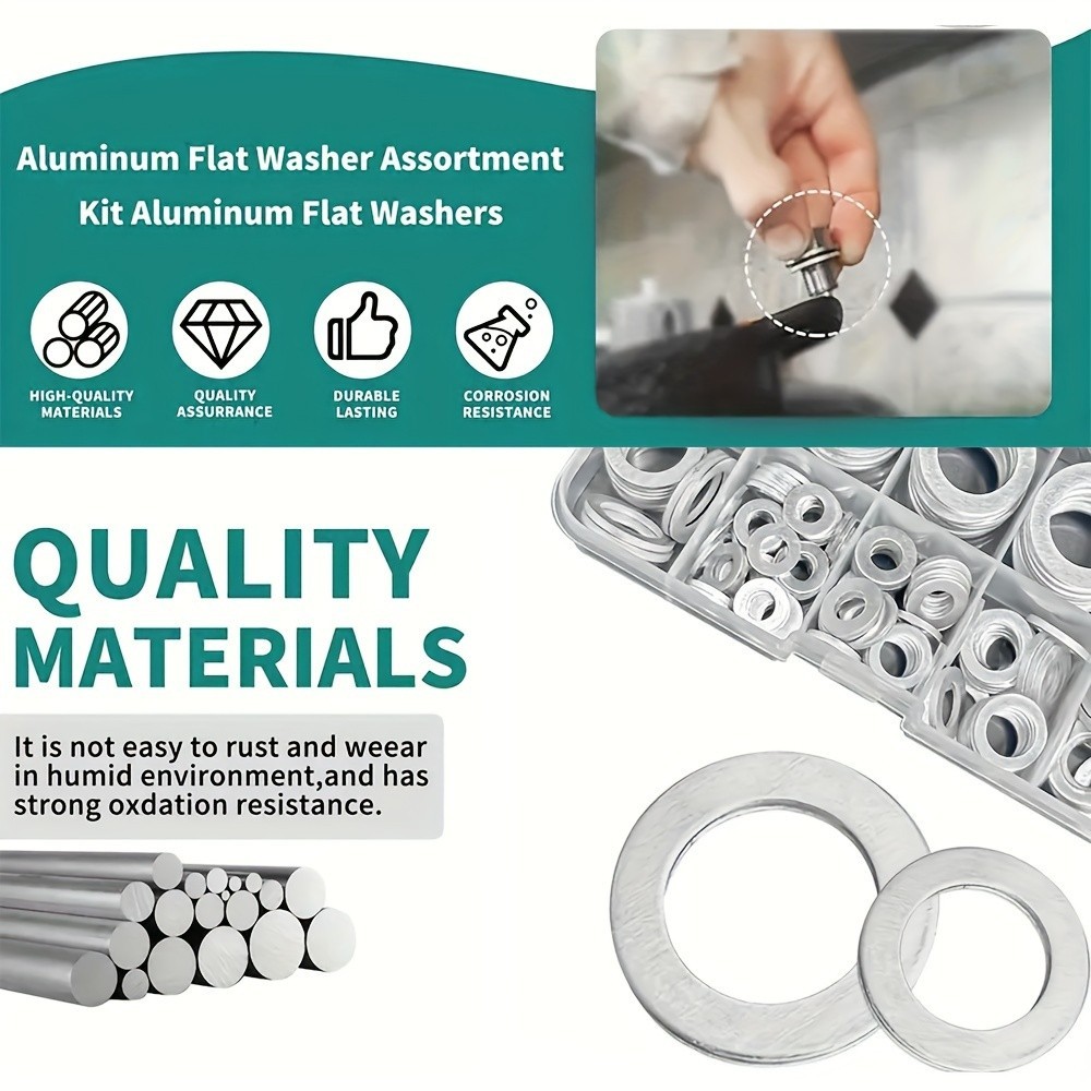 280Pcs Aluminum Flat Washer Kit – Multiple Sizes for Mechanical & DIY Repairs