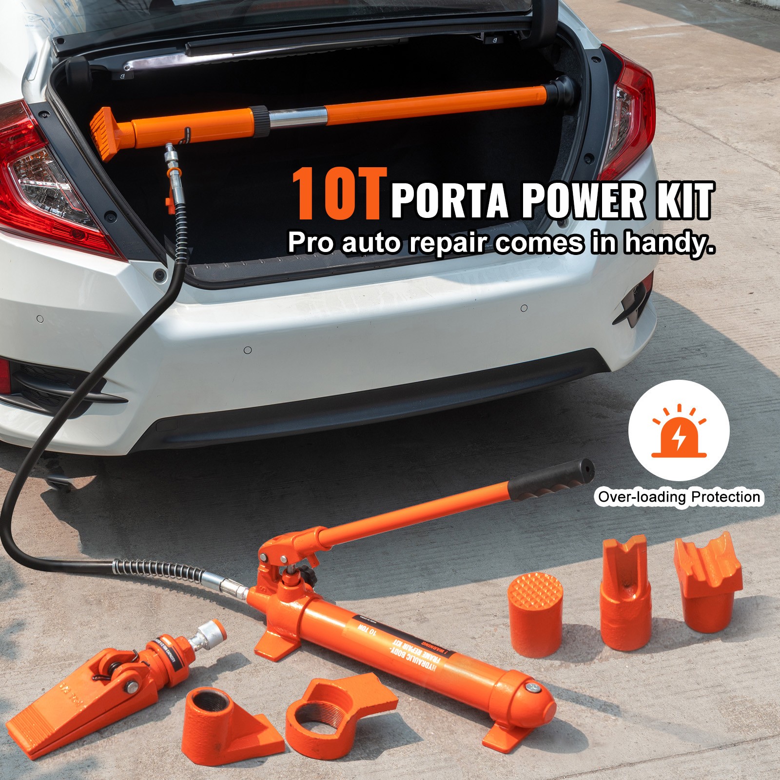 10Ton Hydraulic Ram Kit with Pump, 4.6ft/1.4m Oil Hose and Storage Case