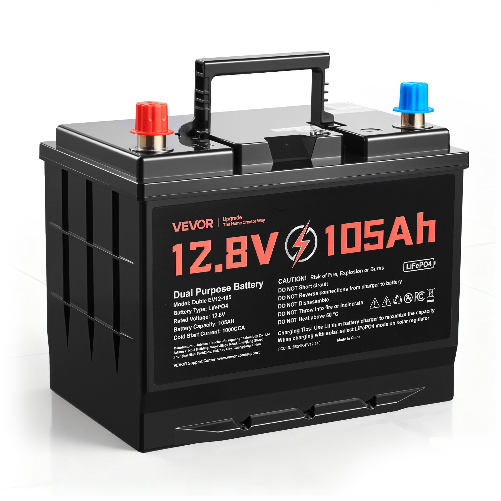 VEVOR 12V 105Ah Dual Purpose LiFePO4 Lithium Battery 1000 CCA Starter Deep Cycle