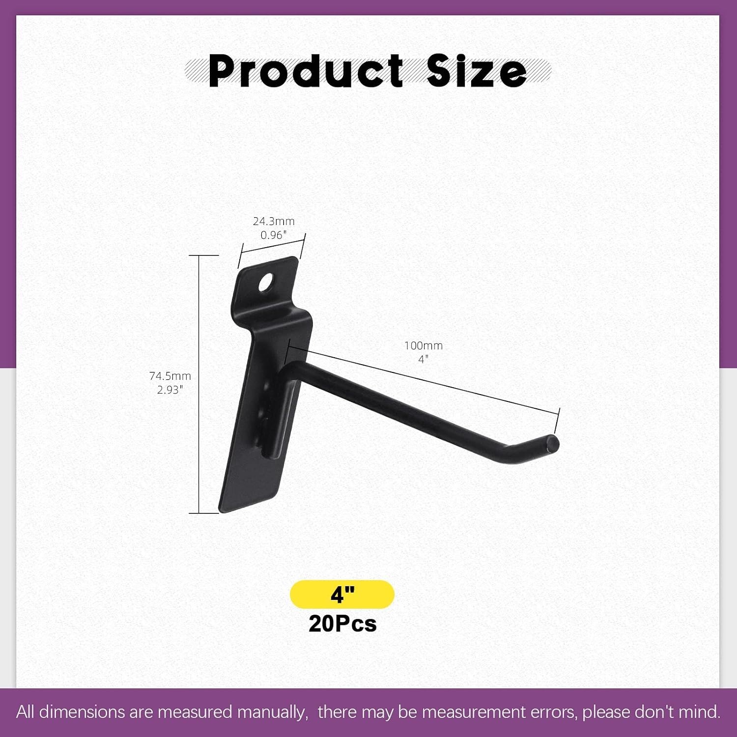 20 Heavy-Duty 4-Inch Slatwall Hooks Set – Durable Garage Organization Solution