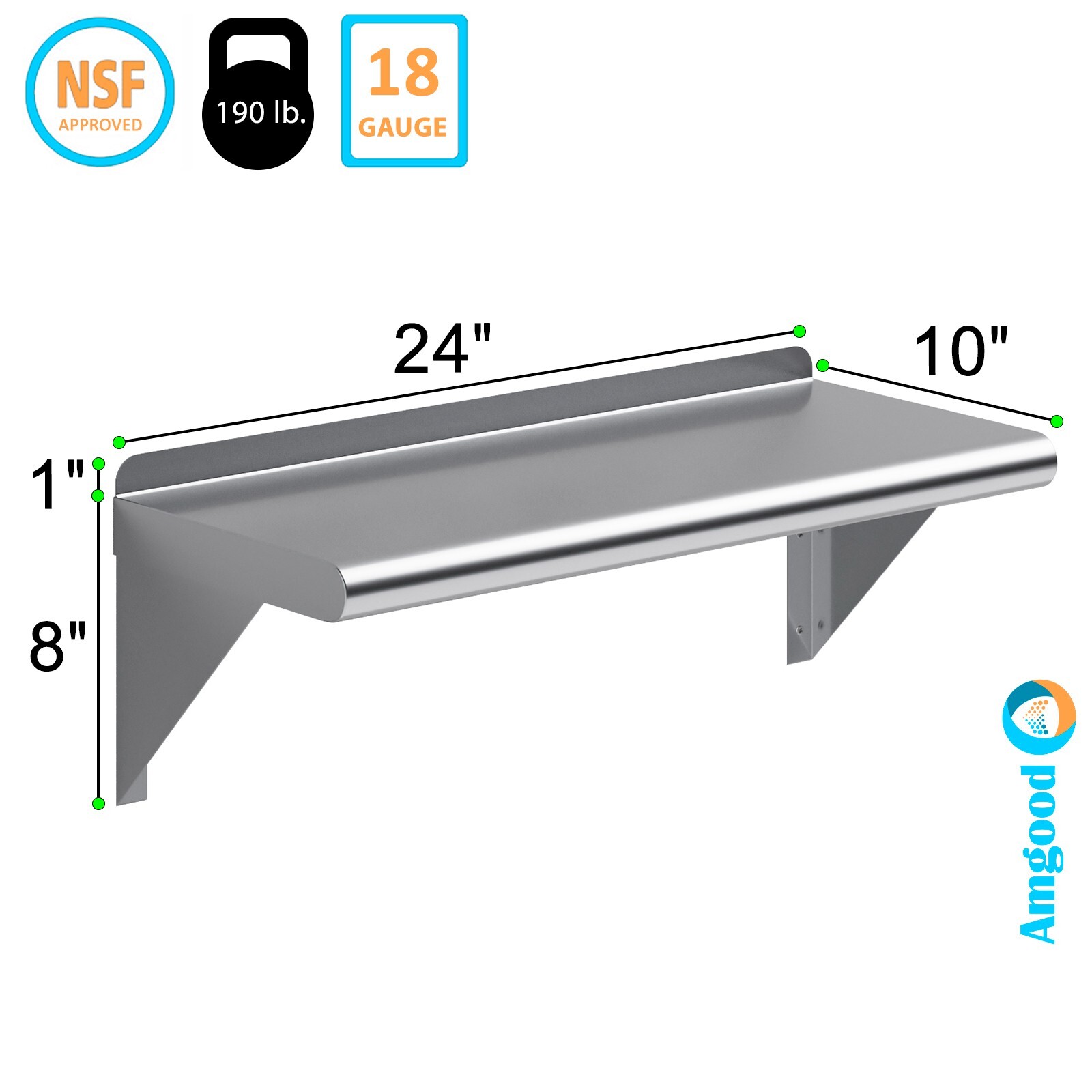 10 in. x 24 in. Stainless Steel Wall Shelf