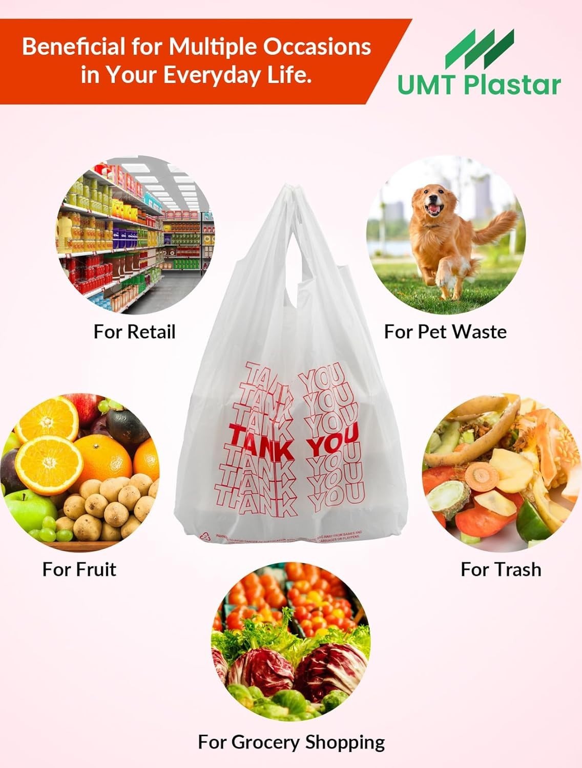Versatile 500 Count Thank You Plastic Bags – 12″ x 6″ x 22″ for Retail & Takeout
