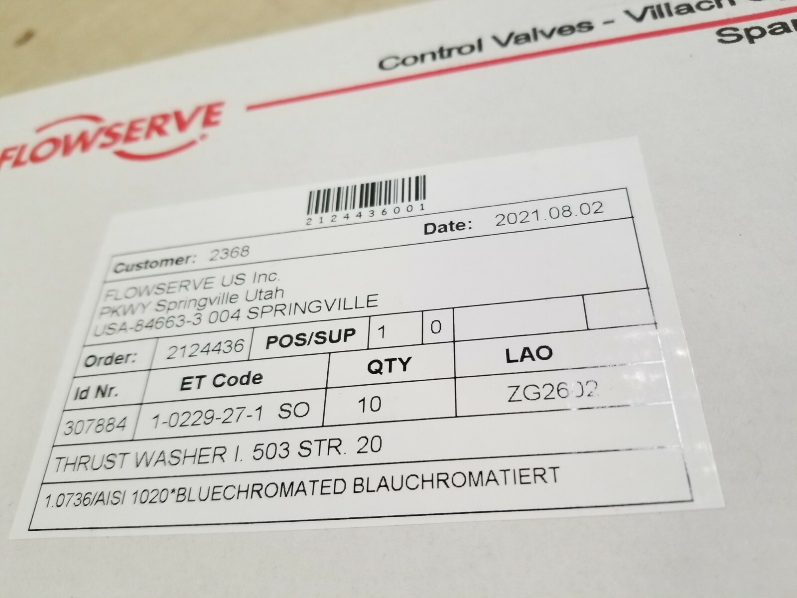 Lot of 10 – Flowserve Spare Parts – Thrust Washer 503 Str 20