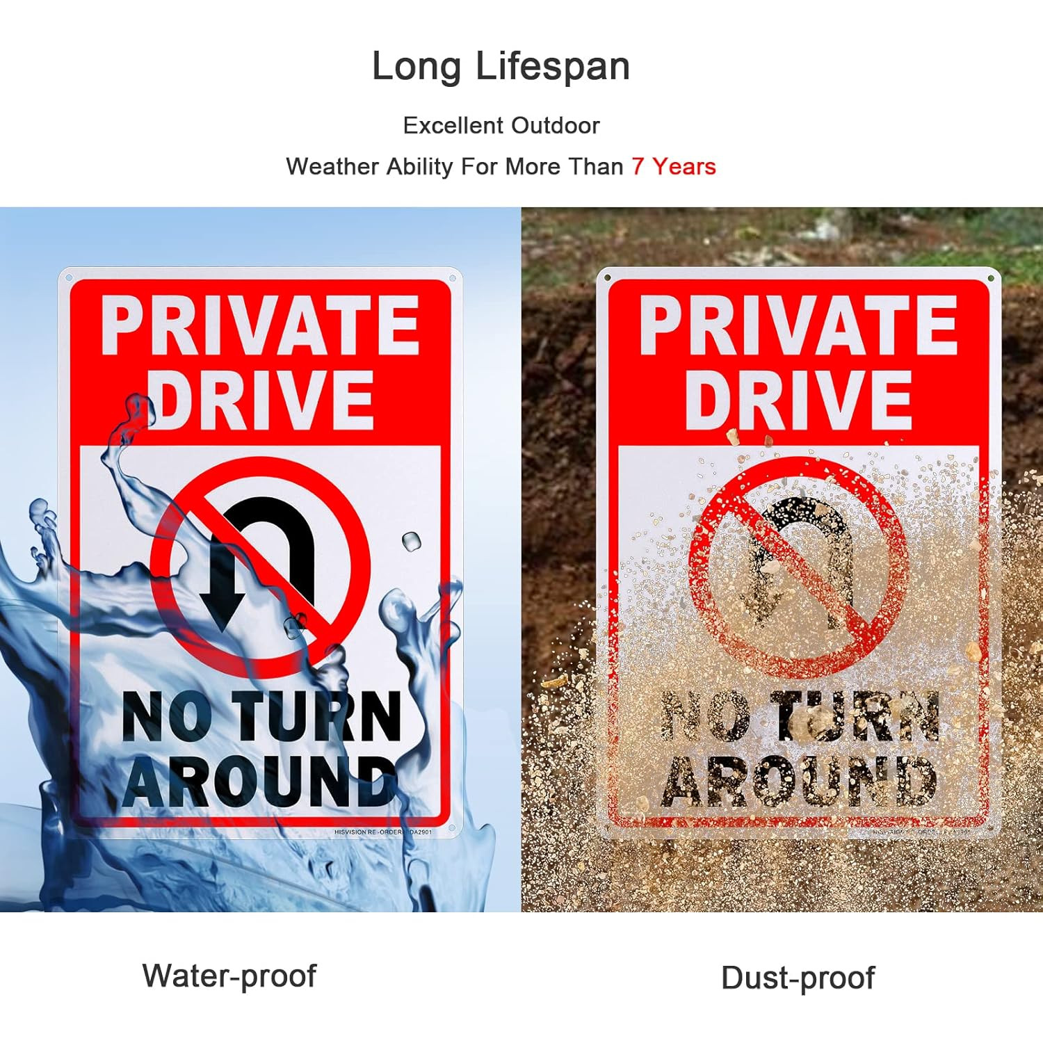 2 Pack Private Drive No Turn around Sign, 10″ X 14″ Driveway Signs No Turnaround