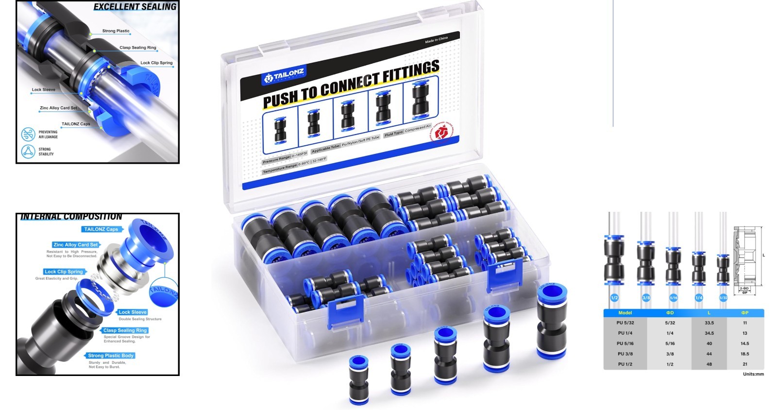 50 Pcs Quick Release Pneumatic Connectors – Versatile Air Line Fittings Set