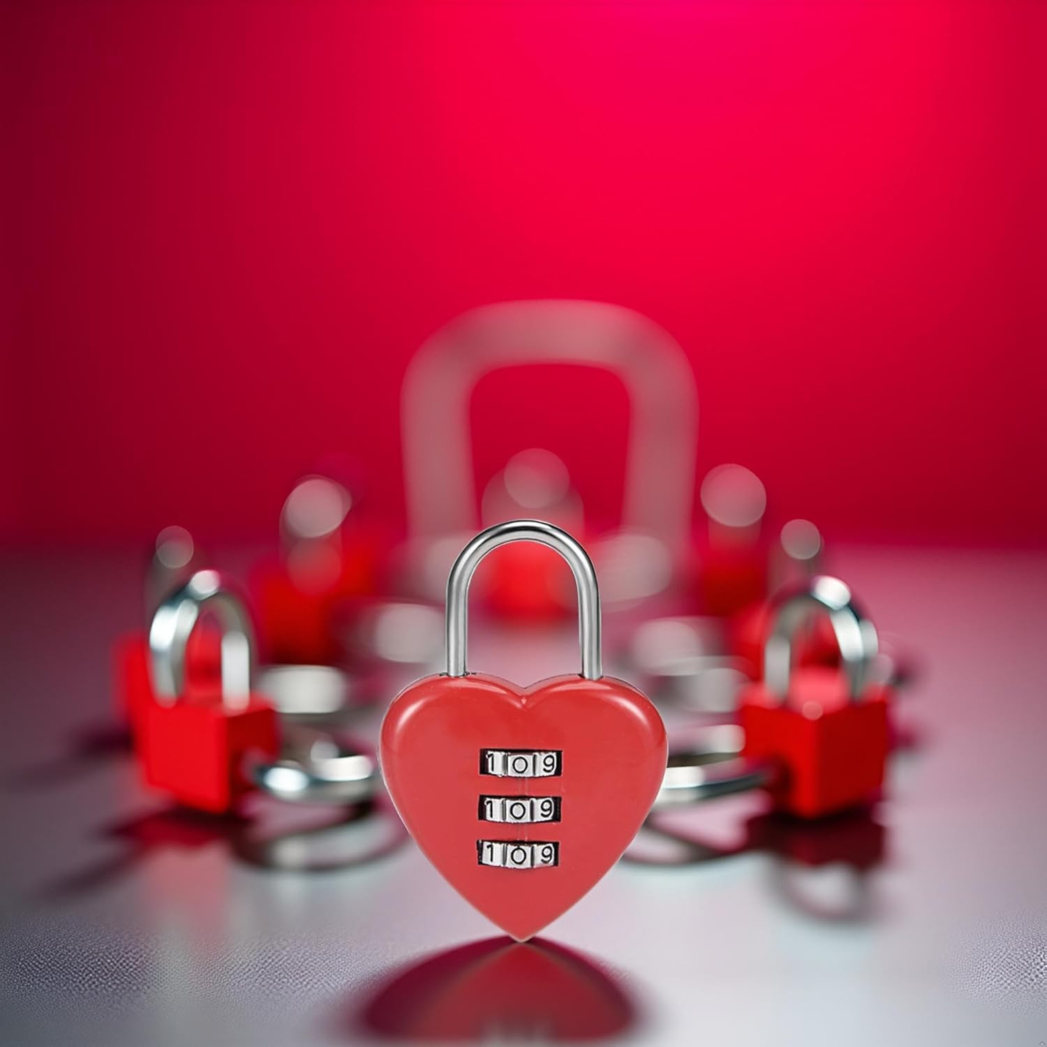 Red 3 Digit Combination Padlock, 3Mm Shackle, Zinc Alloy Lock Heart Shaped