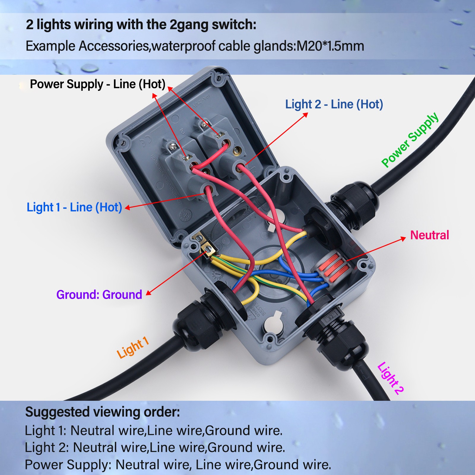 2 Gang IP66 Weatherproof Outdoor Light Switch 10A 110-250V SPDT for Yard Garage